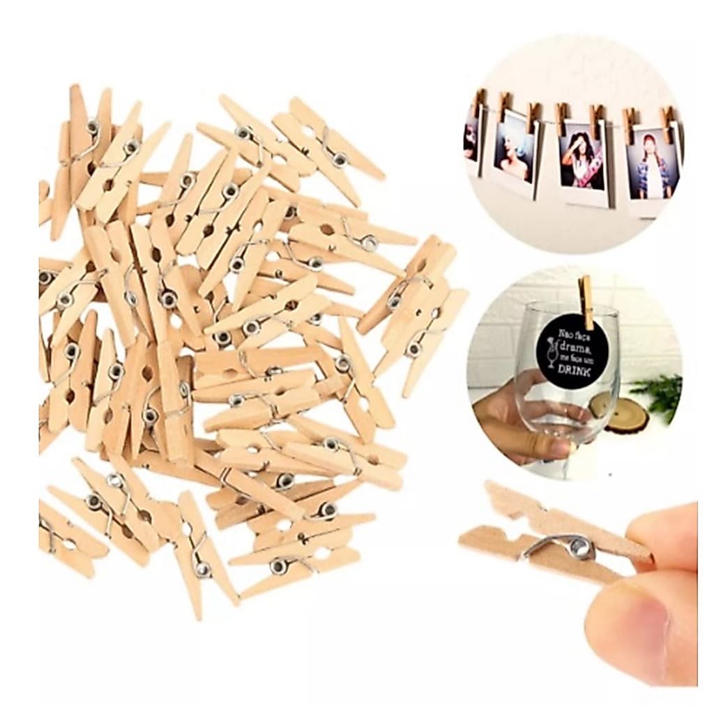 Mini Prendedor Madeira 2,5cm Com 100 Unidades Natural