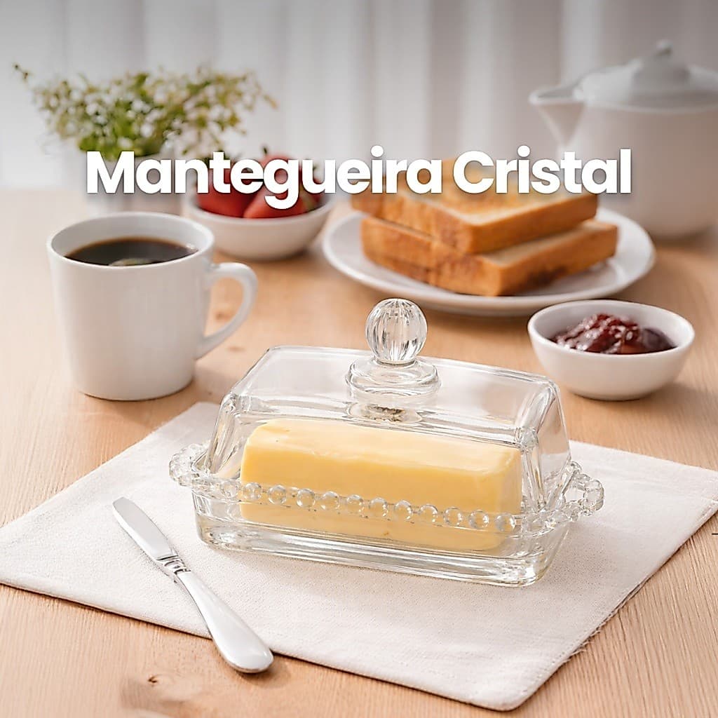 Mantegueira De Cristal 17x10cm Manteigueira Com Tampa Bolinha