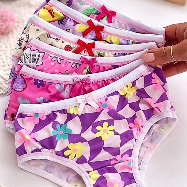 Kit 5 Calcinhas Infantil Menina Forro 100% Algodão, Confortáveis Ideais para Desfralde 1 a 12 Anos