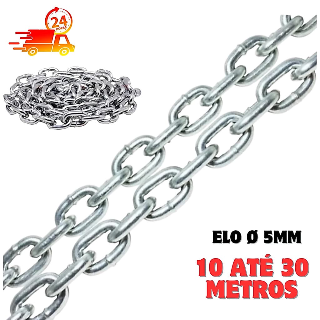 Corrente elo Soldada 5mm zincada vendida em 10 até 30 metros