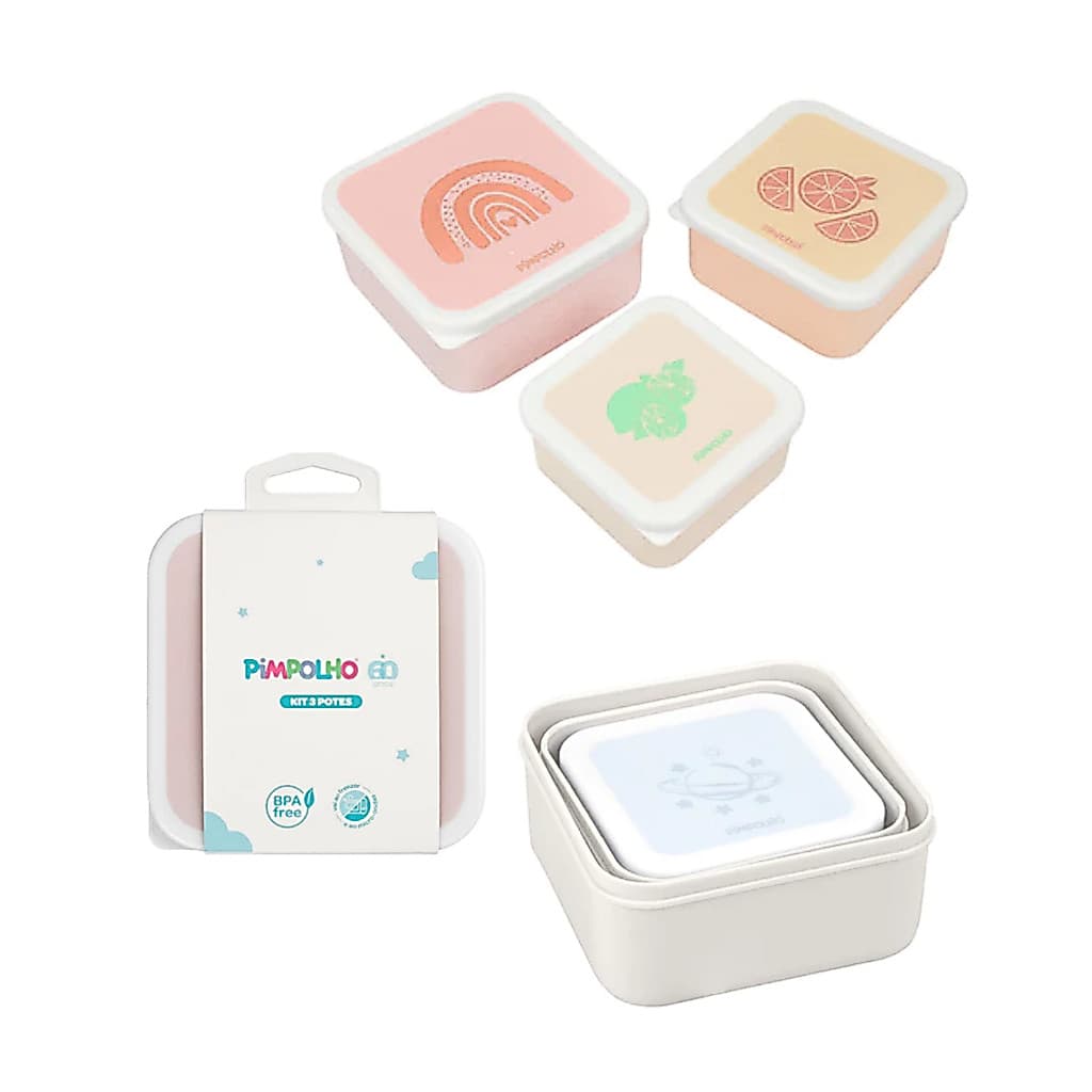 Kit 3 Potinhos 500ml 350ml 200ml com Tampa Pimpolho Infantil