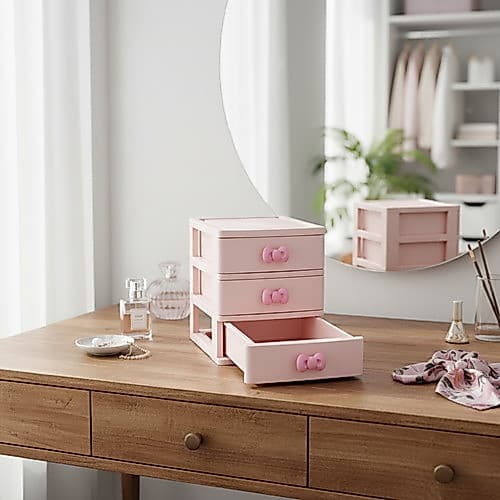 Mini Gaveteiro Organizdor Com 3 Gavetas Rosa - Rosa-pálido Lisa Plástico Para Organização