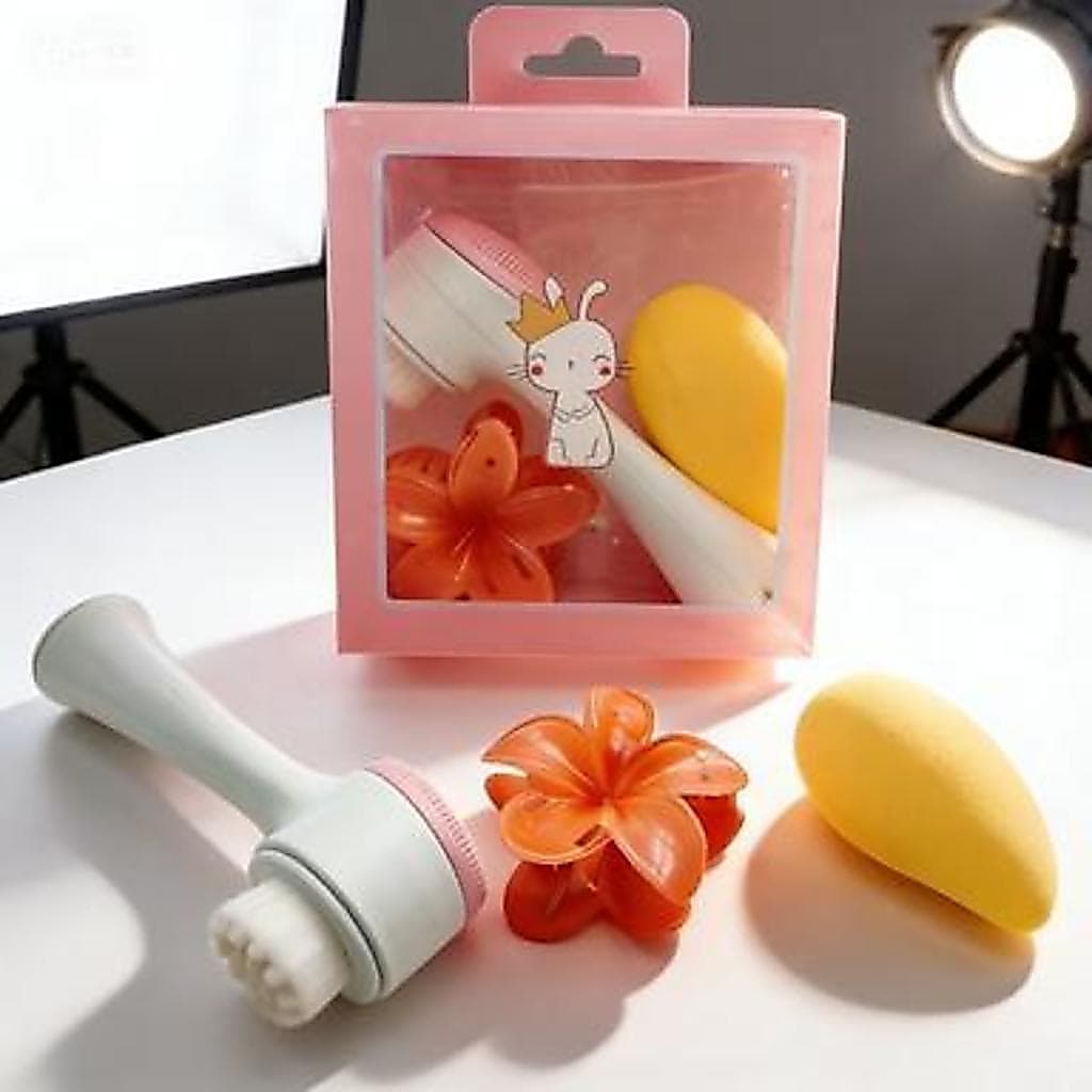Kit Completo de Limpieza Facial Cepillo Facial + Esponja de Goma + Pinzas para Flores (Cuidado de la Piel)