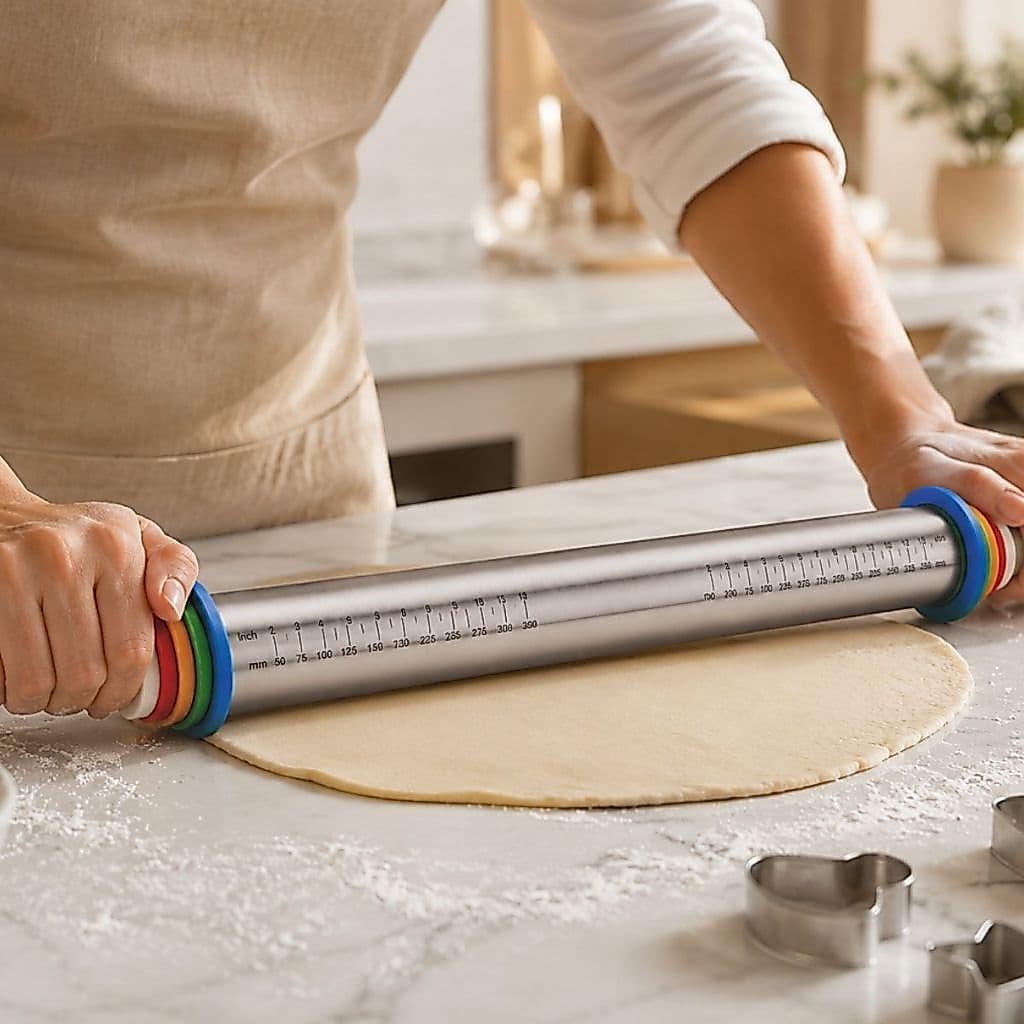 Rolo de Massa Profissional Inox Ajustável com Regulagem de Espessura para Pizza, Pão e Confeitaria