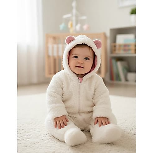 Macacão Infantil Frio Bebê Ovelha Com Touca P-GG Cores