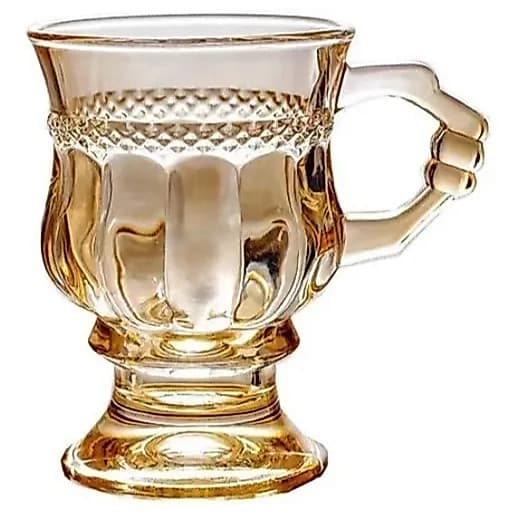 Xícara Vidro com Pé Retrô Café e Chá Ambar 145ml