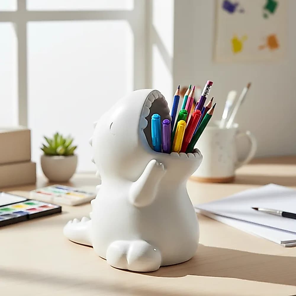 Porta-lápis Canetas Dinossauro Divertido Organizador Mesa