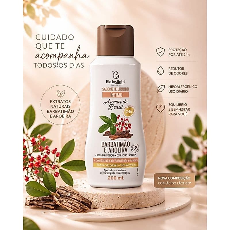 sabonete íntimo feminino barbatimão e aroeira Bio instinto 200 ml proteção 24 h