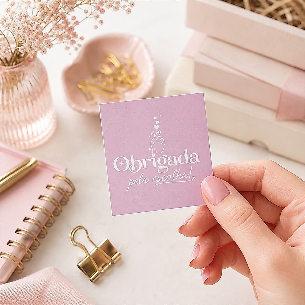100 Mini Cartões Obrigada pela Escolha Cliente Agradecimento Frases Mimo Tag Rosa Pedido Loja