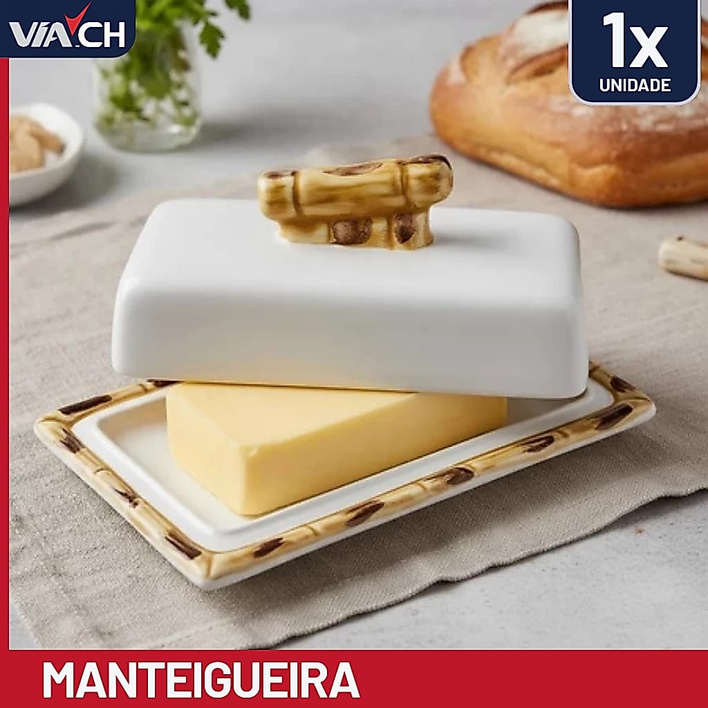 Manteigueira Bambu Cerâmica  Scalla 250g Base Com Tampa