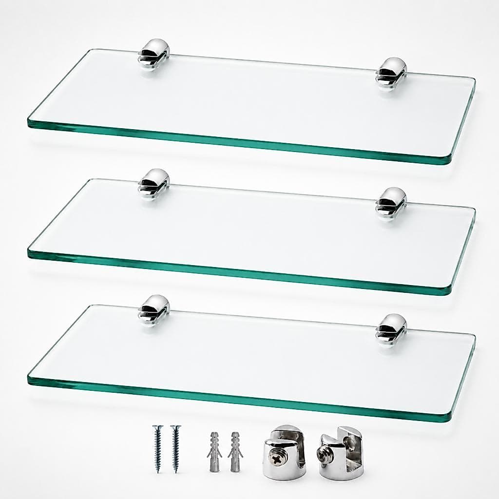 Kit 03 Prateleira ou Porta Shampoo Reto Vidro 6mm Suporte de Banheiro, Cozinha e Decoração