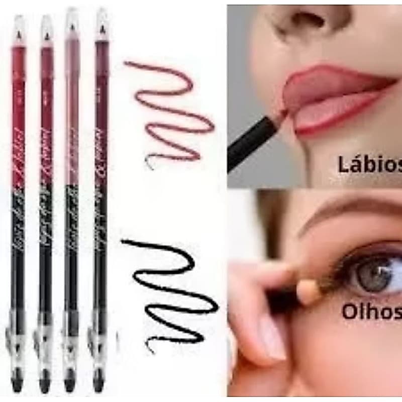 kit com 2 Lápis Contorno Labial 2 em 1 + Lápis Retrátil Preto/Pink 21/YoYo/ Várias cores