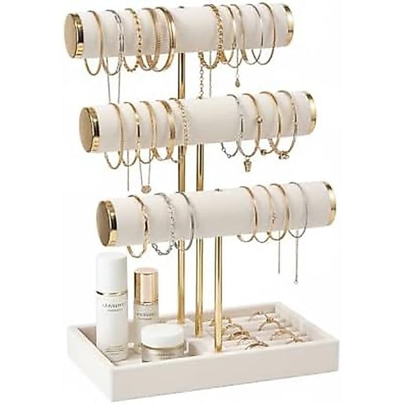 Suporte De Colar De Pulseira De 3 Camadas Pangkeep , Expositores De Joias Para Fornecedores , De Veludo Com Barra T Band