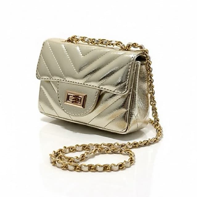 Bolsa Bag Feminina Pequena Transversal Corrente Dourada Matelassê Bordada Sintético Brilhante Mini Bag Festa/Dia a Dia