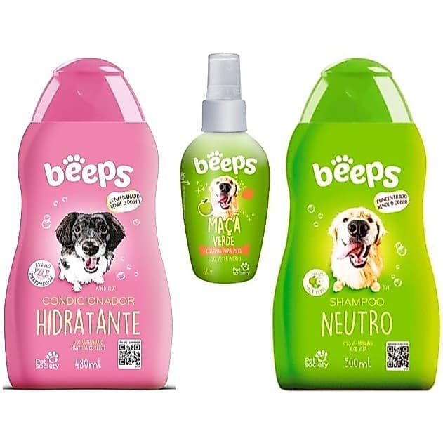 Kit Beeps para Cães Shampoo Neutro + Condicionador + Perfume Maçã Verde