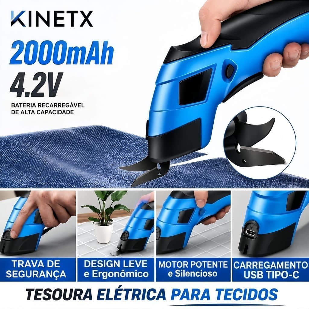 Tesoura Elétrica Para Tecidos Usb Recarregável USB-C Corte Rápido e Preciso Tecido EVA Papelão