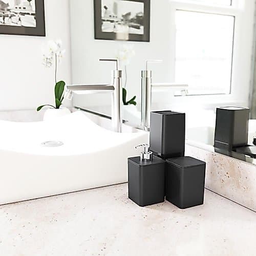 Kit Dispenser Sabonete Liquido Porta Escovas Dente Algodao Organizador Preto