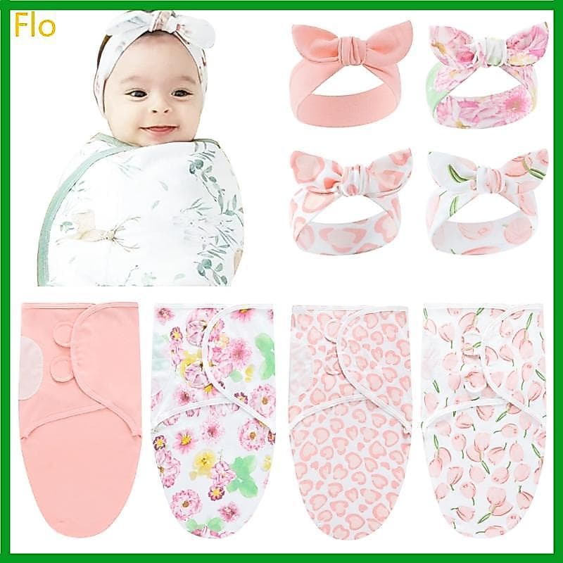 Flo Macio Respirável Recém-Nascidos Saco Dormir Headwear Combinando 1 Conjunto Bebê Envoltório Toalha Cobertor Ho