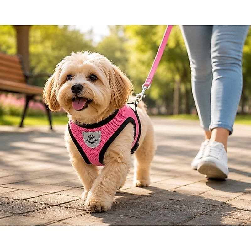 Coleira Peitoral Para Cachorro Pet  + Guia Cor Rosa top Reflexível Tamanho Somente P