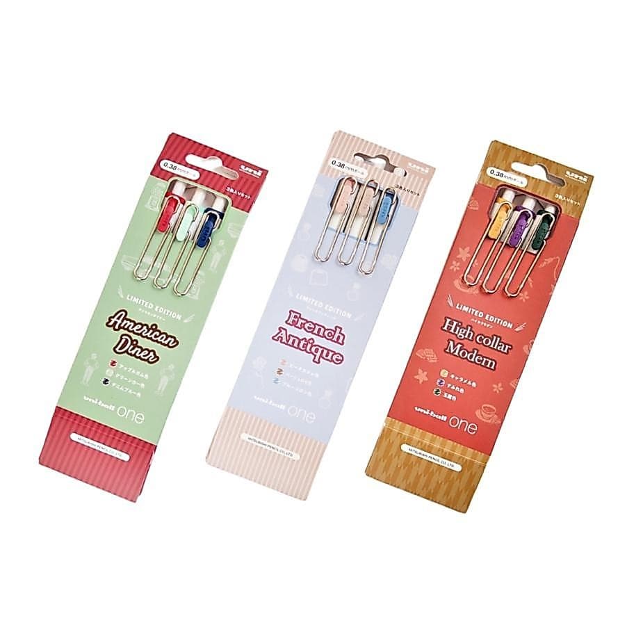 Kit c/ 3 Canetas UniBall One - 0.38mm [HIGH COLLAR MODERN ou FRENCH ANTIQUE ou AMERICAN DINER]