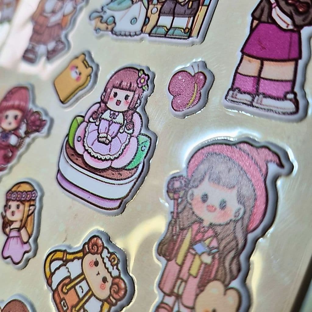 3 Cartelas de adesivos Menina Fofa Alto Relevo Fofinho - Papelaria Fofa