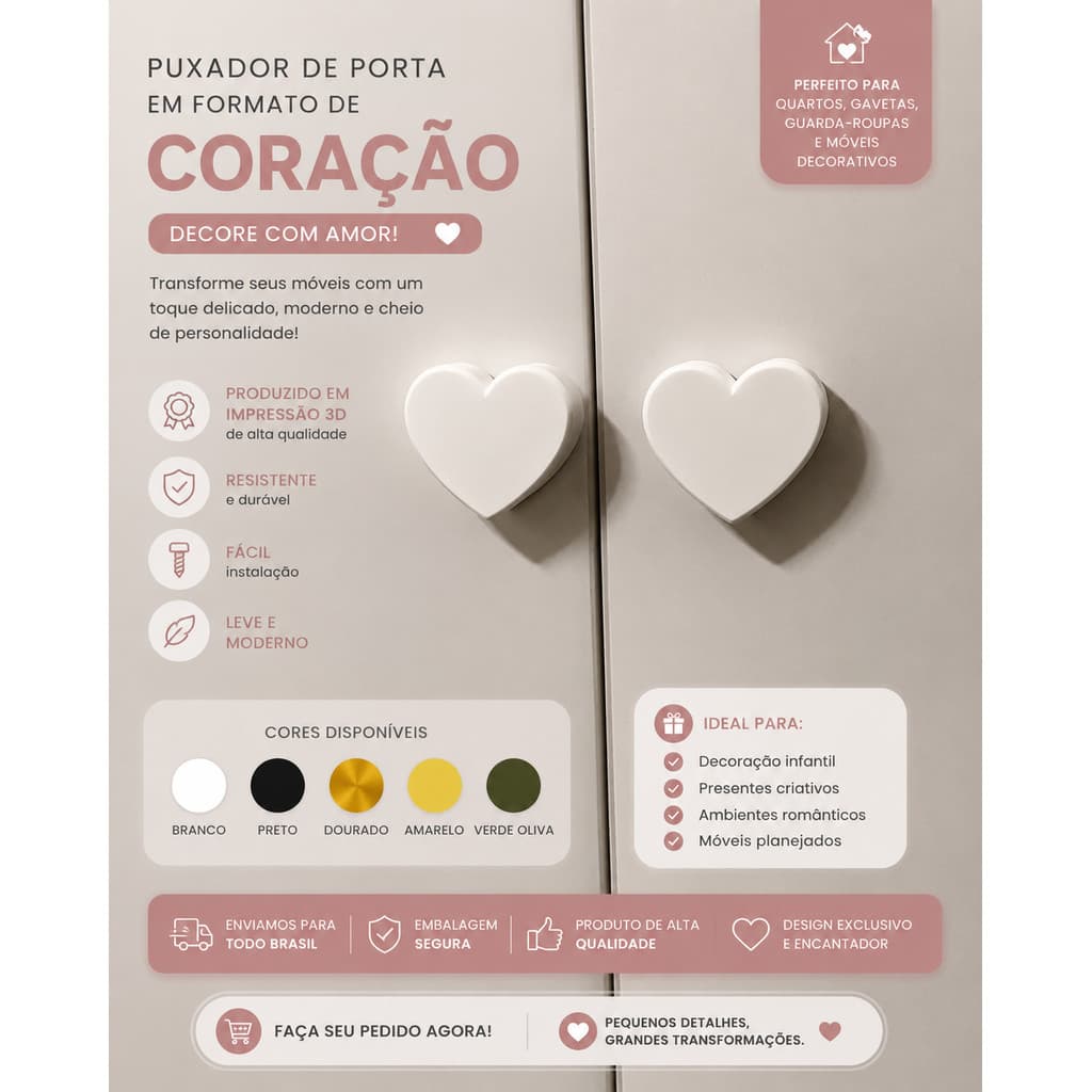 ❤️✨ PUXADOR DE PORTA EM FORMATO DE CORAÇÃO ✨❤️