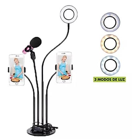 Luminária Ring Light Com Suporte Para Celular e Microfone De Mesa 4 em 1