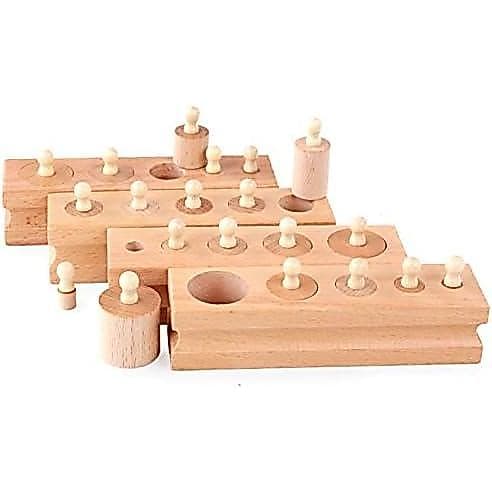 Blocos de Cilindros Pequenos de Madeira Adena Montessori, Encaixe de Cilindro com Botão, Materiais Montessori, Blocos de