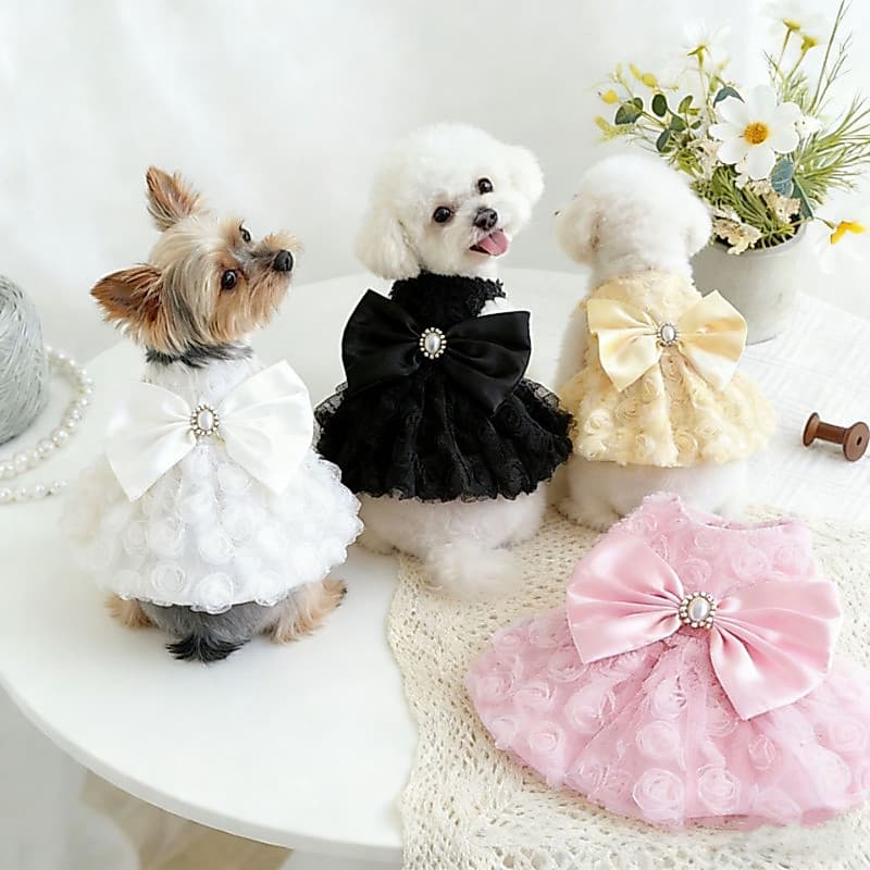 Roupas De Aniversário Para Cachorro , Vestido De Princesa Branco Shih Tzu Feminino Tutu Laço Fantasia De Animal De Estim