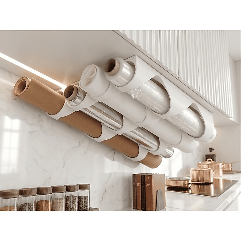 Suporte Organizador Porta-Rolos para Cozinha - Organização Prática para Armários