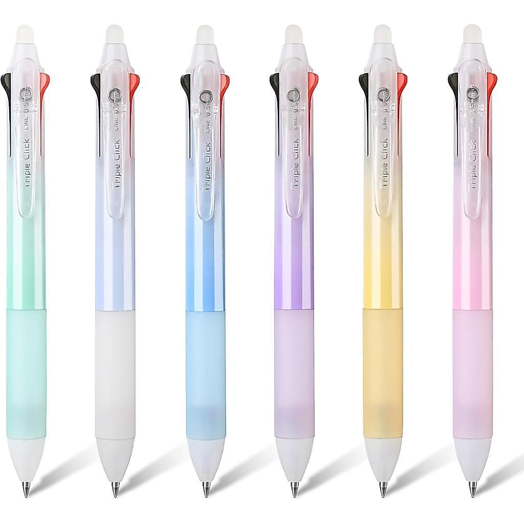 BAYTORY 6 Canetas Apagáveis de 3 Cores, Caneta Retrátil de Ponta Fina de 0,5mm com Borracha, Canetas Gel Apagáveis de Se