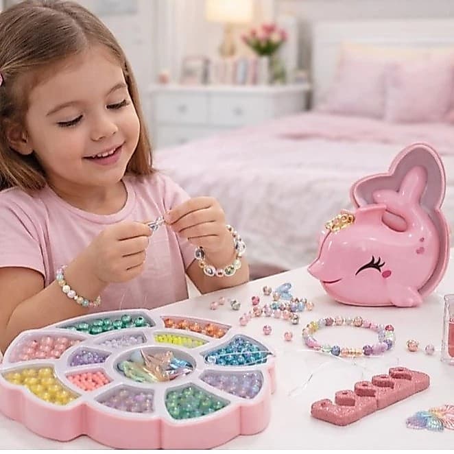 Kit Miçangas Coloridas Pingente Golfinho Infantil Criativo Fazer Corrente Colar Pulseira Braceletes