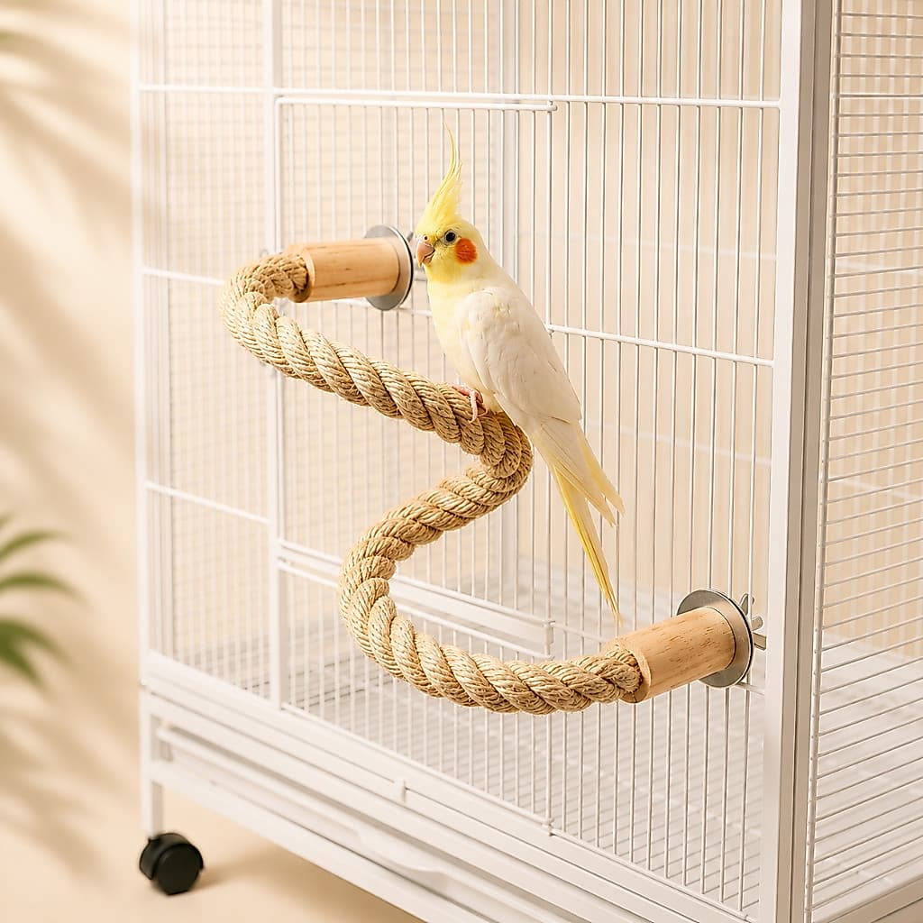 Poleiro Flexível Sisal Para Calopsita Periquito Ring Neck Madeira Natural Enriquecimento Ambiental 30cm 60cm