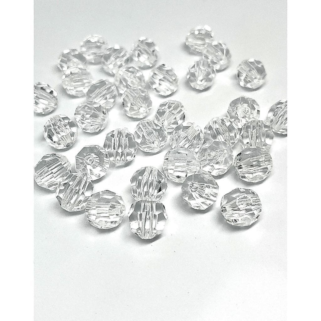 Contas Acrílico  Facetado Sextavado c/ Furo COR Cristal Tamanho:12mm Pct 500 Gramas