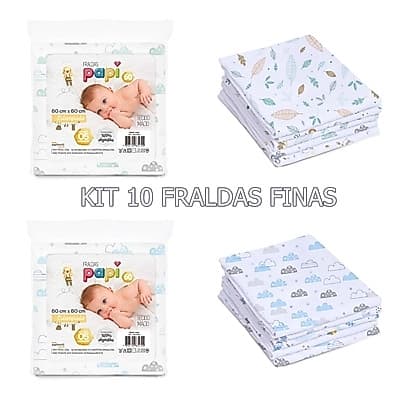 kIT 10 FRALDA FINA BEBÊ ESTAMPADA PAPI 60 cm x 60 cm