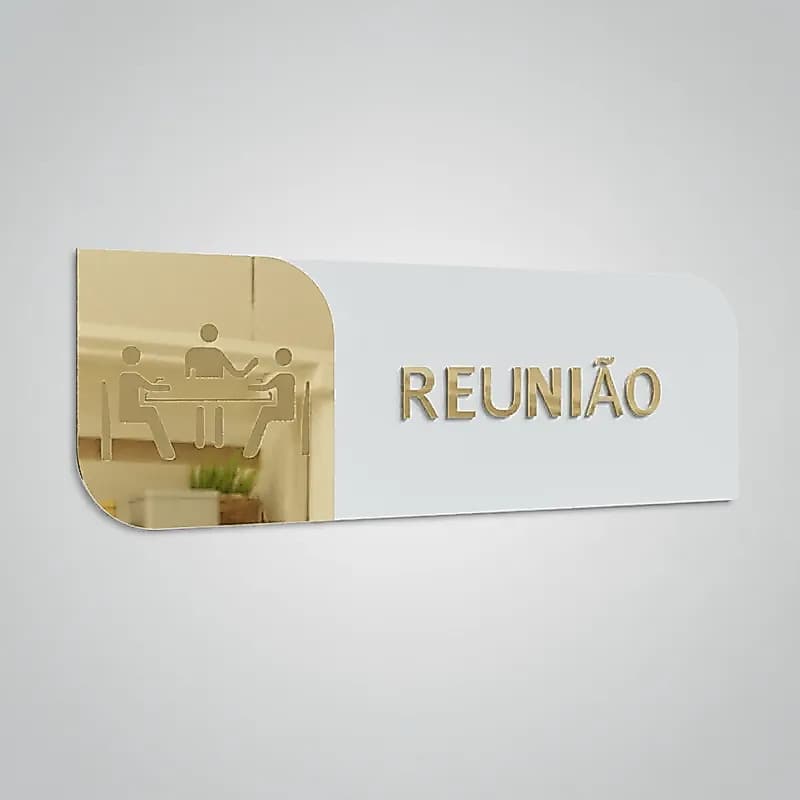 Placa Identificação Sala De Reunião Sinalização Escritório Em Mdf Acrílico Espelhado