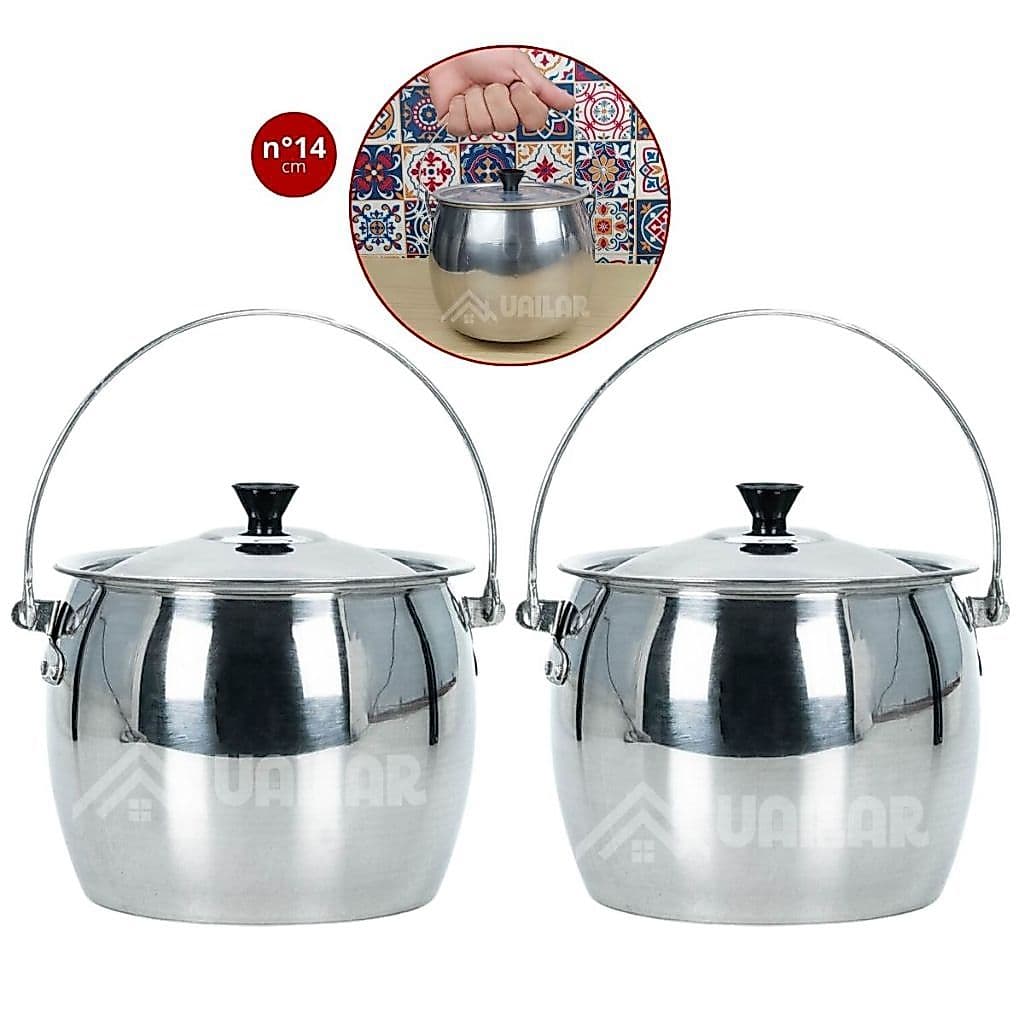 Kit 2 Caldeirão bojudo pequeno de aluminio nº 14 - 2,150 L