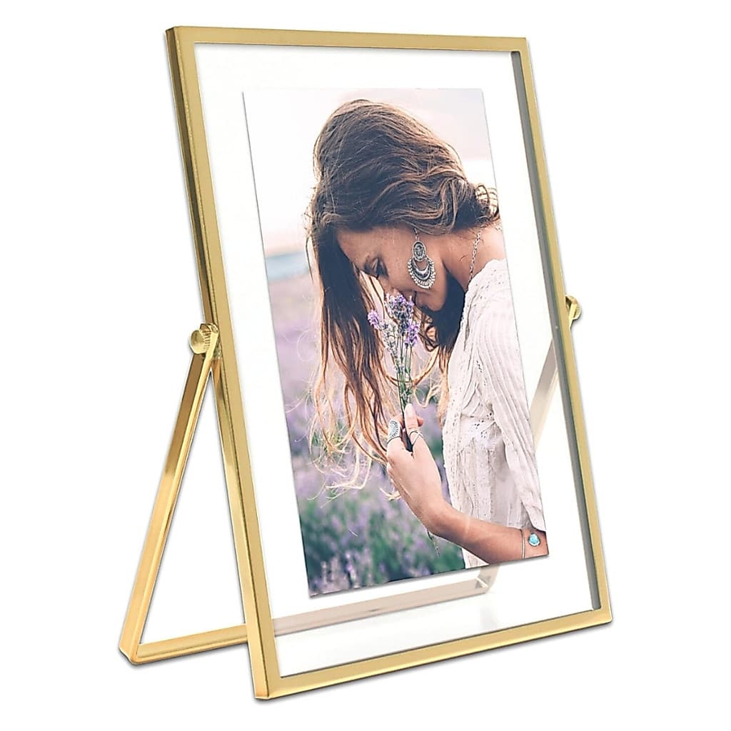 Porta Retrato 10x15 Vidro Duplo e Metal Mesa Dourado