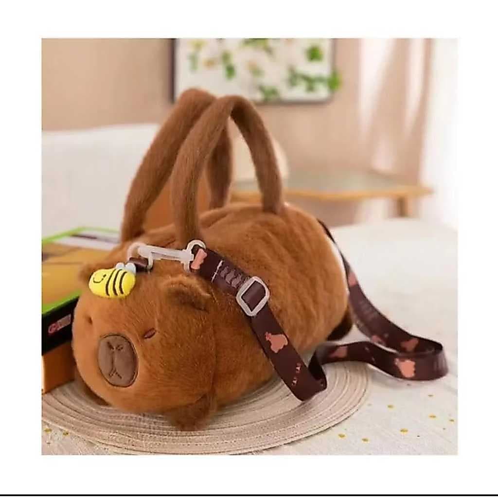 bolsa capivara infantil feminina de pelúcia com alça lateral ideal pra o dia adia