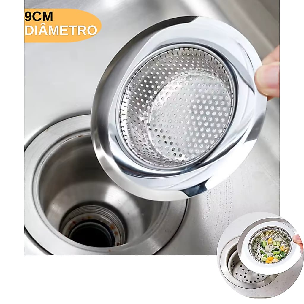 Ralo Filtro para Pia de Cozinha em Aço Inox - Ralinho de Cuba 9cm