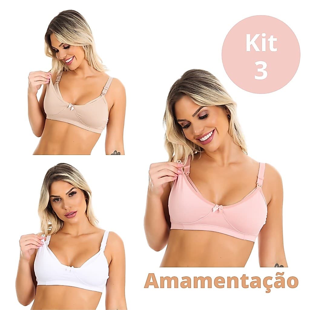 Kit 3 Sutiãs Amamentação Maternidade Grávida Sutian Reforçado Pós Parto - AmaLiz