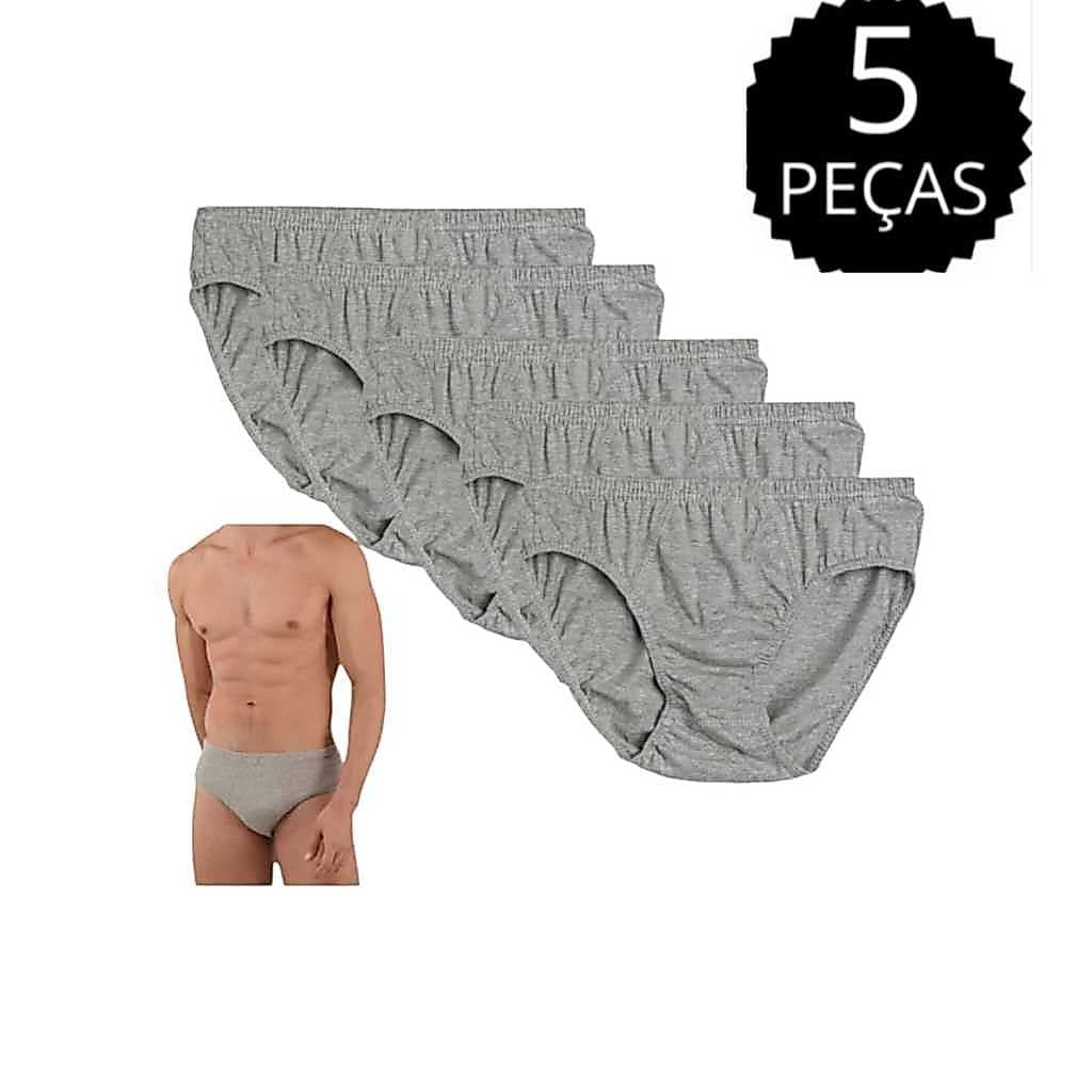 Kit 5 Cueca tradicional de algodão com forro  modelo slip SOMENTE NA COR  CINZA MESCLA