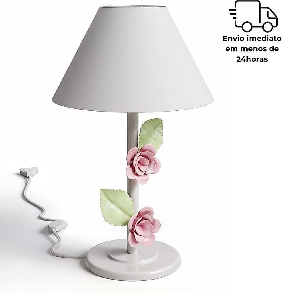 Abajur Decorativo Quarto Flor Rosa Dupla Em Ferro Luminária Decoração Quarto Sala