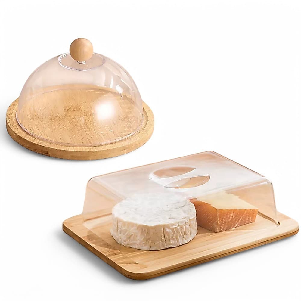 Kit Porta Frios Elegante em Bambu com Tampa Pote Boleira Cozinha Bandeja Manteiga Queijo Queijeira