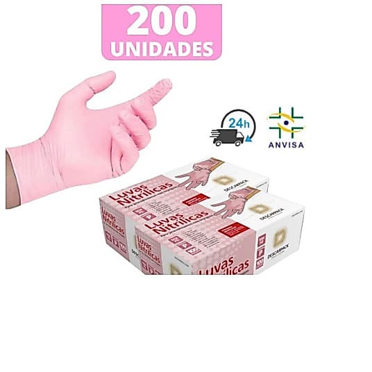 Kit 2 Caixa De Luva Nitrílica Nitrílo ROSA Descartável Sem Pó C/200 Unidades Anvisa Procedimento
