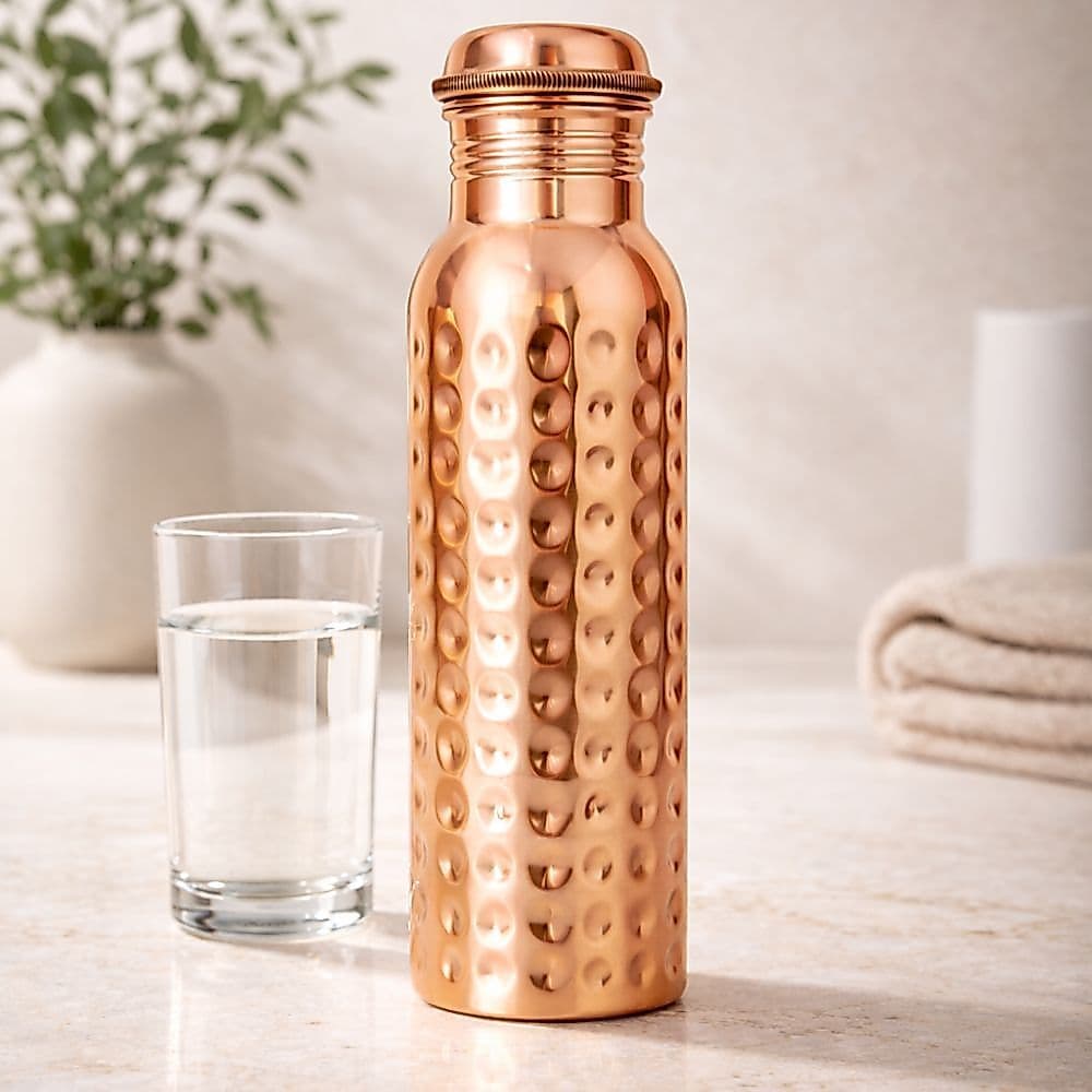 Garrafa De Cobre Puro Ayurveda 800 ml Grande Martelada