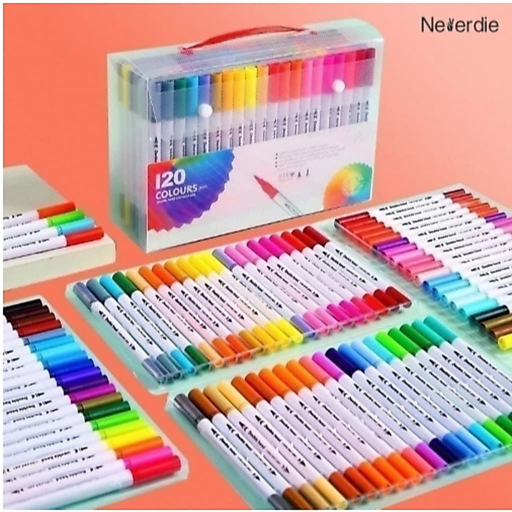 Kit 120/100/80/60/48/36 Cores Caneta 2 em 1 Brush Lettering e Ponta Fina Dual Pen Canetinha Colorir Desenho