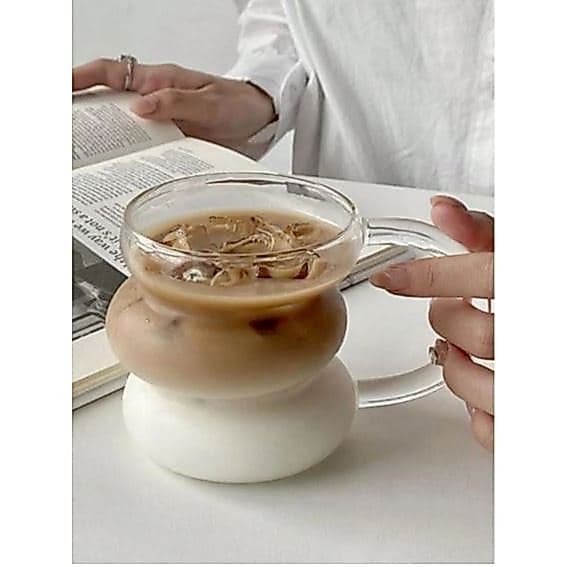 Caneca 430ml Copo de Vidro Boro Xícara de Café de Estilo Criativo Resistente ao Calor