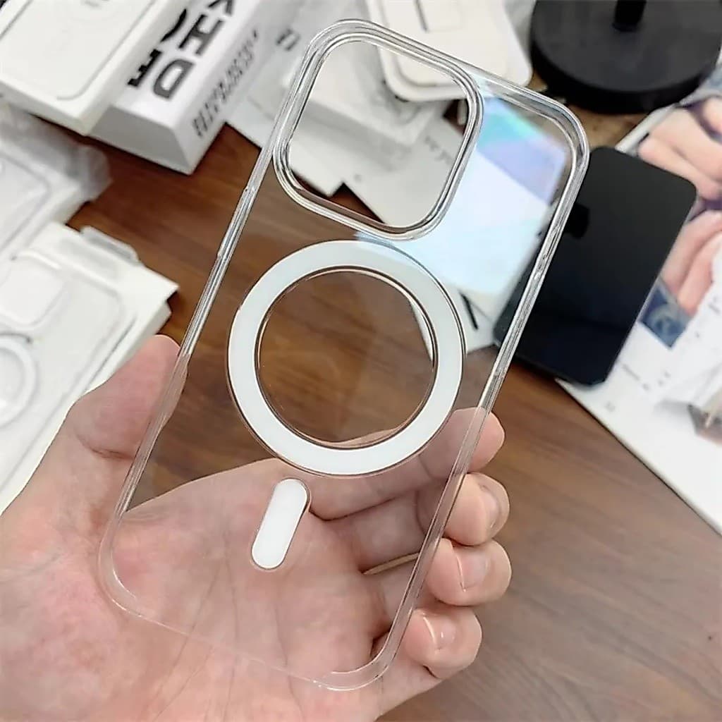 Capinha Transparente MagSafe Com Bordas Reforçadas Anti Queda Para iPhone do 12 13 14 15 16 17