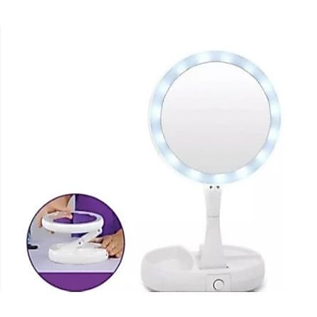 Espelho com Led De Mesa Com Aumento 10x Led luz Dobravel Para Maquiagem Pronta Entrega
